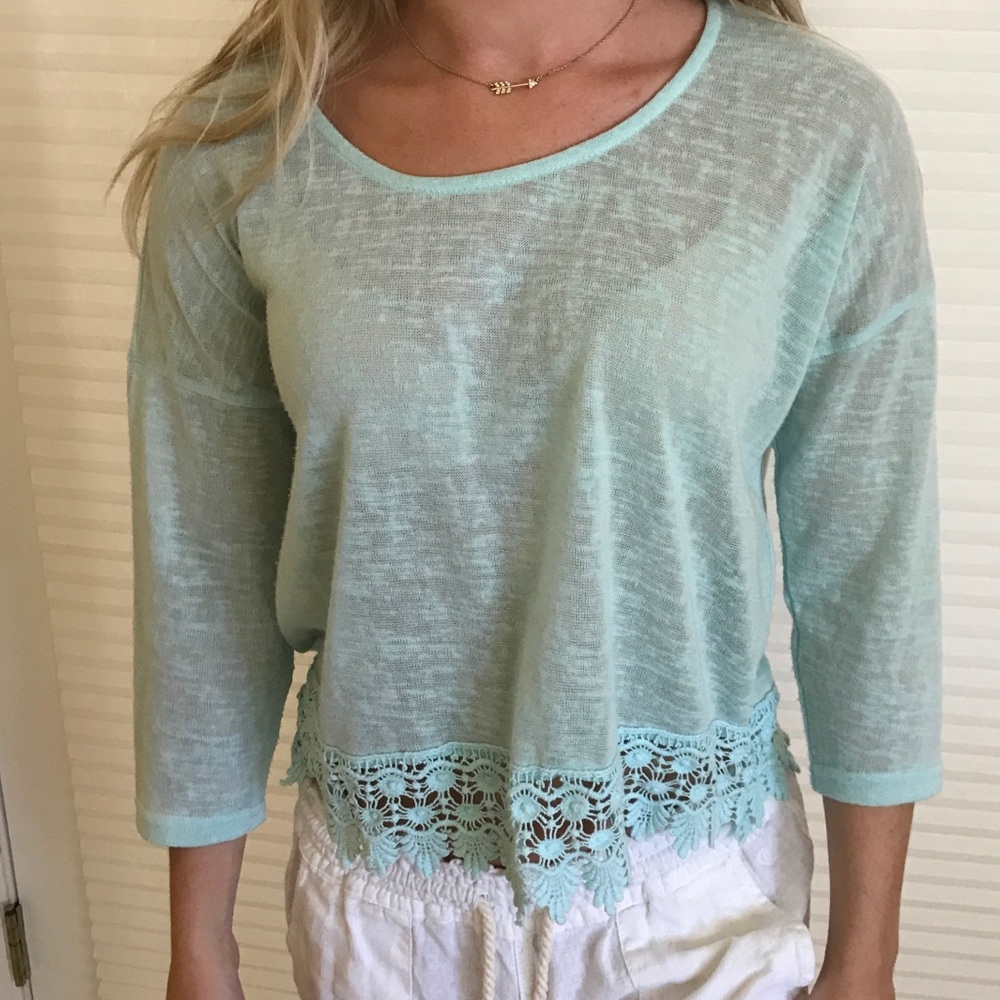 Blue Lace Quarter Sleeve Top
